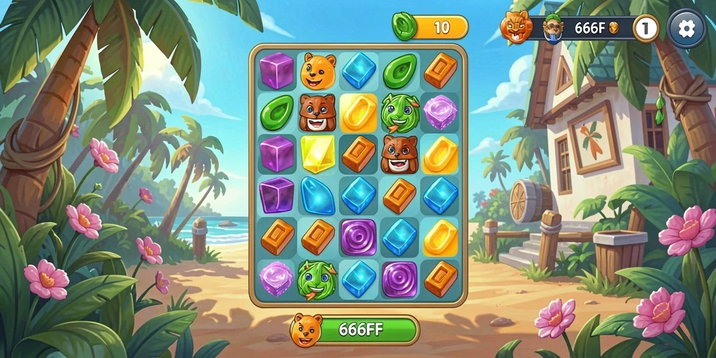 Screenshot gameplay 666FF menunjukkan kombinasi warna yang menarik.