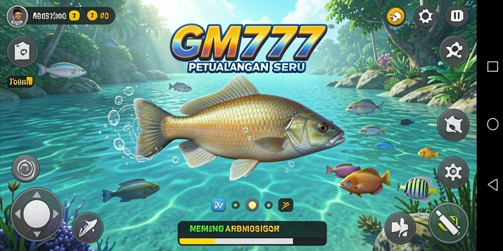 Tampilan gameplay menarik dengan berbagai jenis ikan untuk ditangkap.