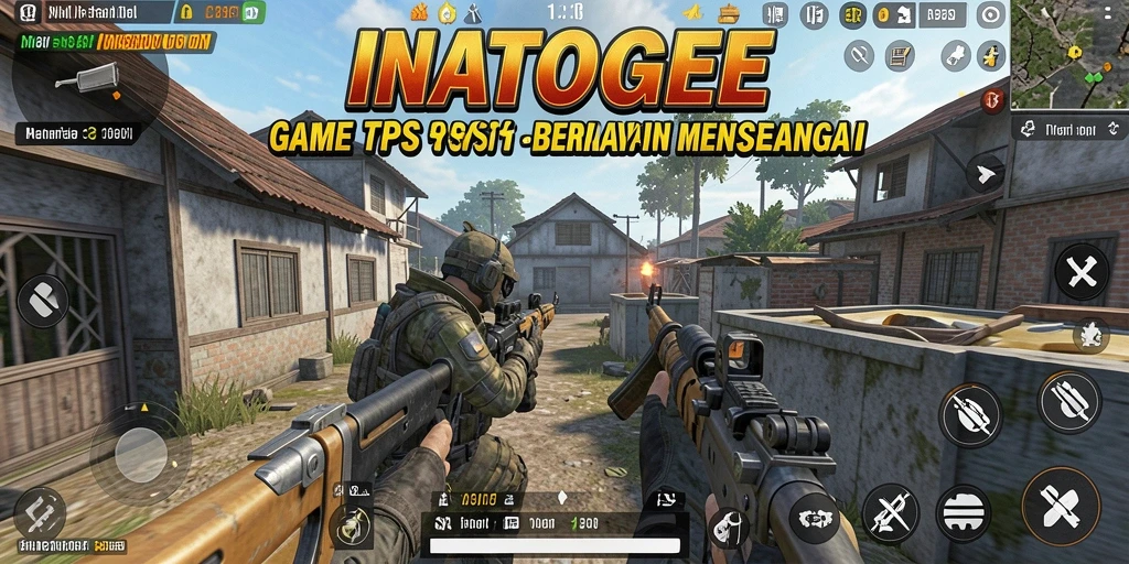 Tampilan utama gameplay INATOGEL menunjukkan aksi seru dalam pertempuran TPS.