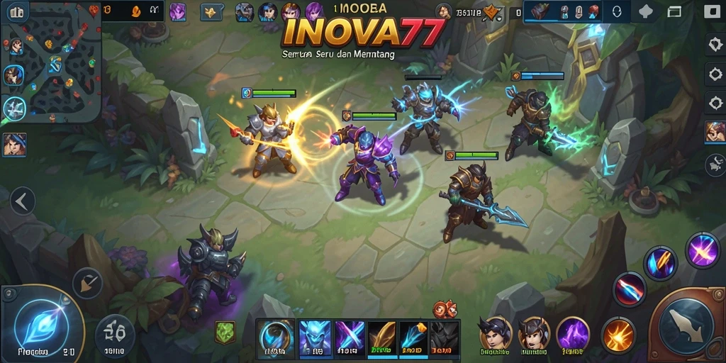 Gameplay seru INOVA77 dengan aksi pertarungan MOBA.