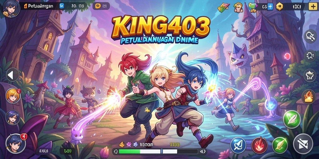 Tampilan dinamis gameplay KING403 yang penuh aksi dan karakter Anime.