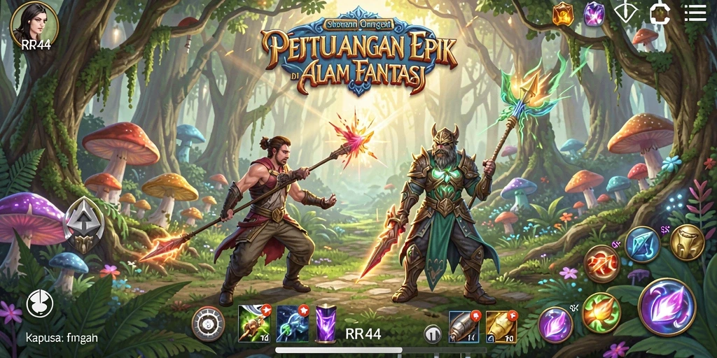 Screenshot gameplay RR44 yang menampilkan aksi pertarungan RPG yang mendebarkan.