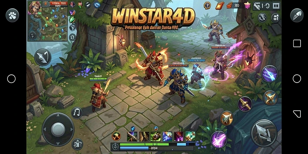 Screenshot gameplay RPG WINSTAR4D menunjukkan aksi pertempuran yang seru dan karakter yang menarik.