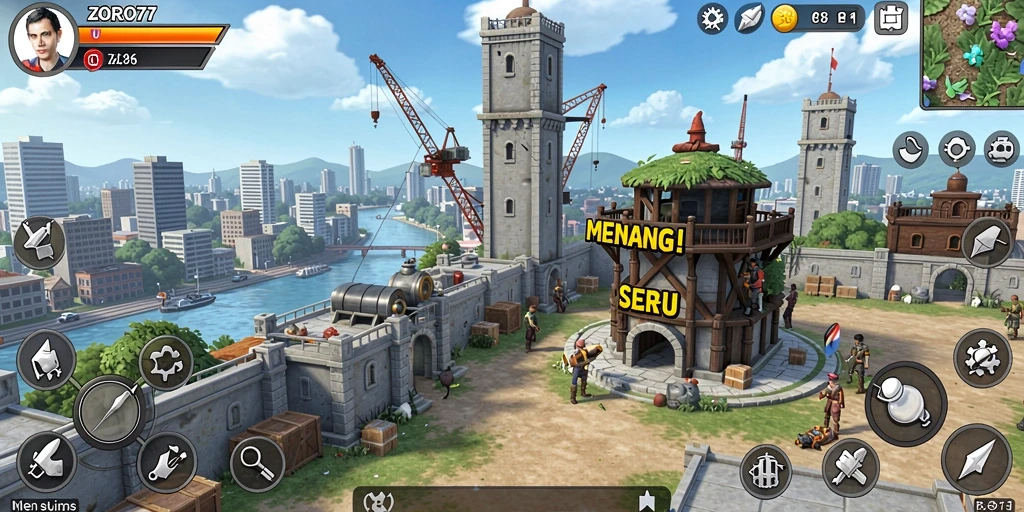 Tampilan gameplay seru di ZORO77 dengan aksi pertahanan menara.